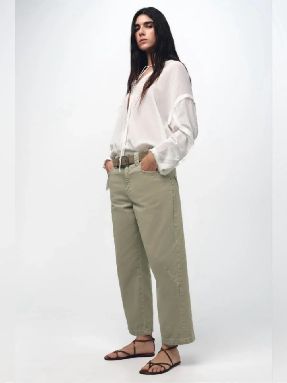 Women's Zara The Cropped Barrel Pants Khaki/Olive NWT size 8
